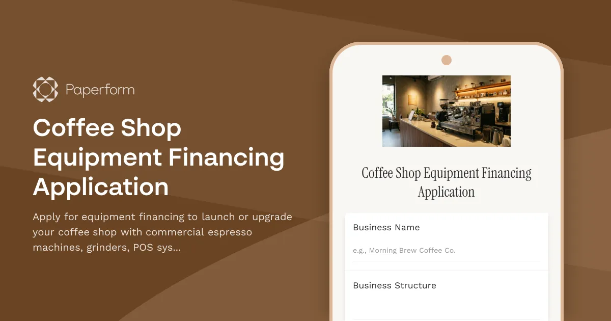 Coffee Shop Equipment Financing Application