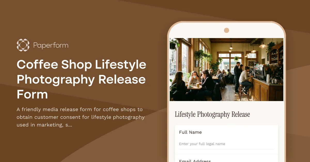 Coffee Shop Lifestyle Photography Release Form
