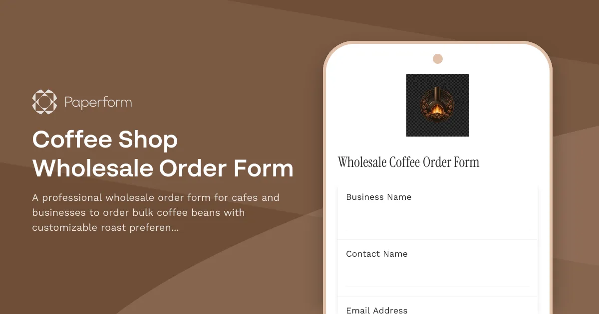Coffee Shop Wholesale Order Form
