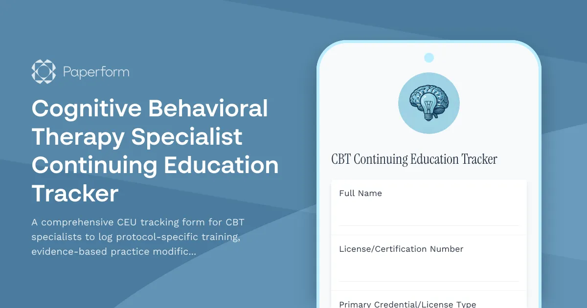 Cognitive Behavioral Therapy Specialist Continuing Education Tracker