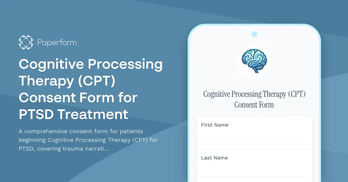 Cognitive Processing Therapy (CPT) Consent Form for PTSD Treatment