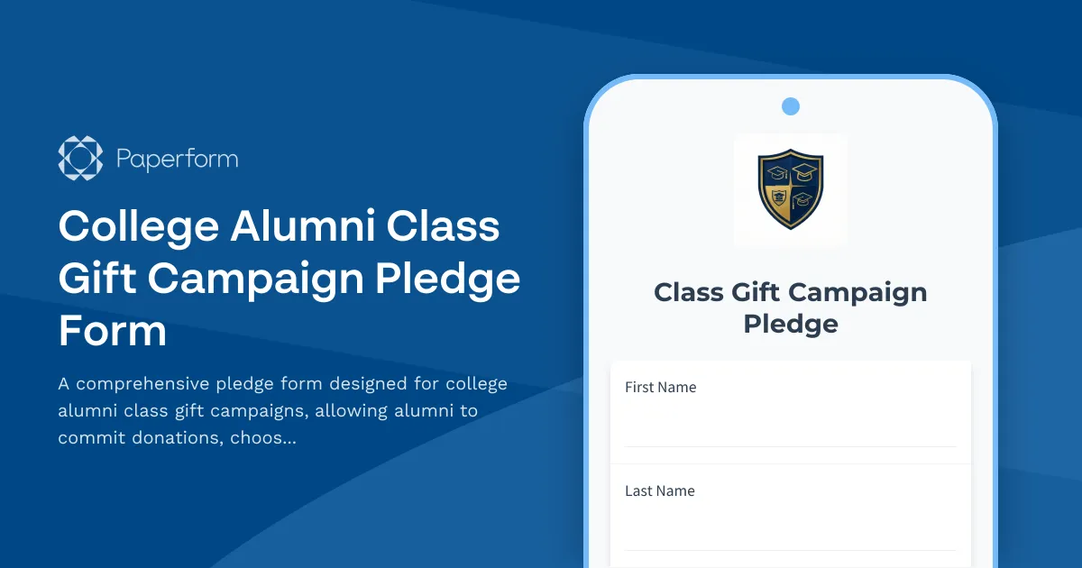 College Alumni Class Gift Campaign Pledge Form