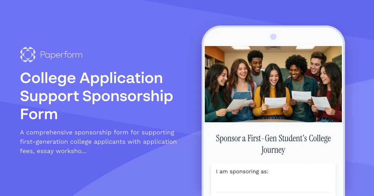 College Application Support Sponsorship Form