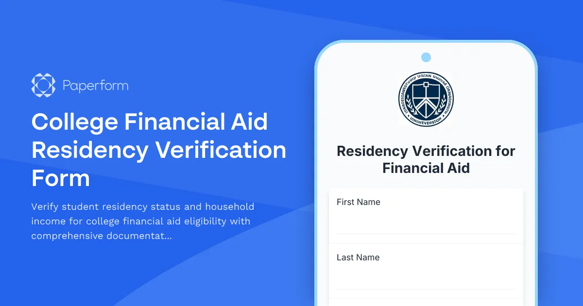 College Financial Aid Residency Verification Form