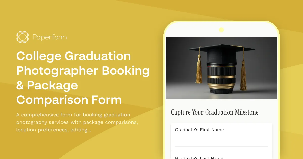 College Graduation Photographer Booking & Package Comparison Form