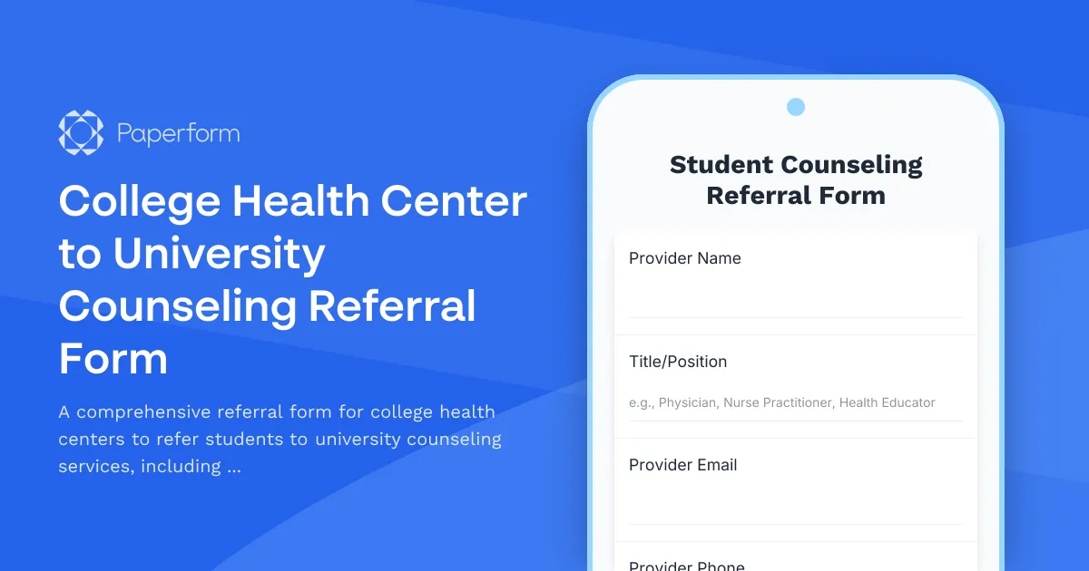 College Health Center to University Counseling Referral Form