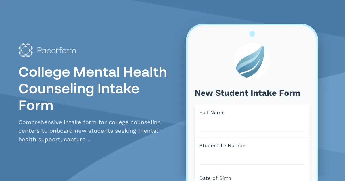 College Mental Health Counseling Intake Form