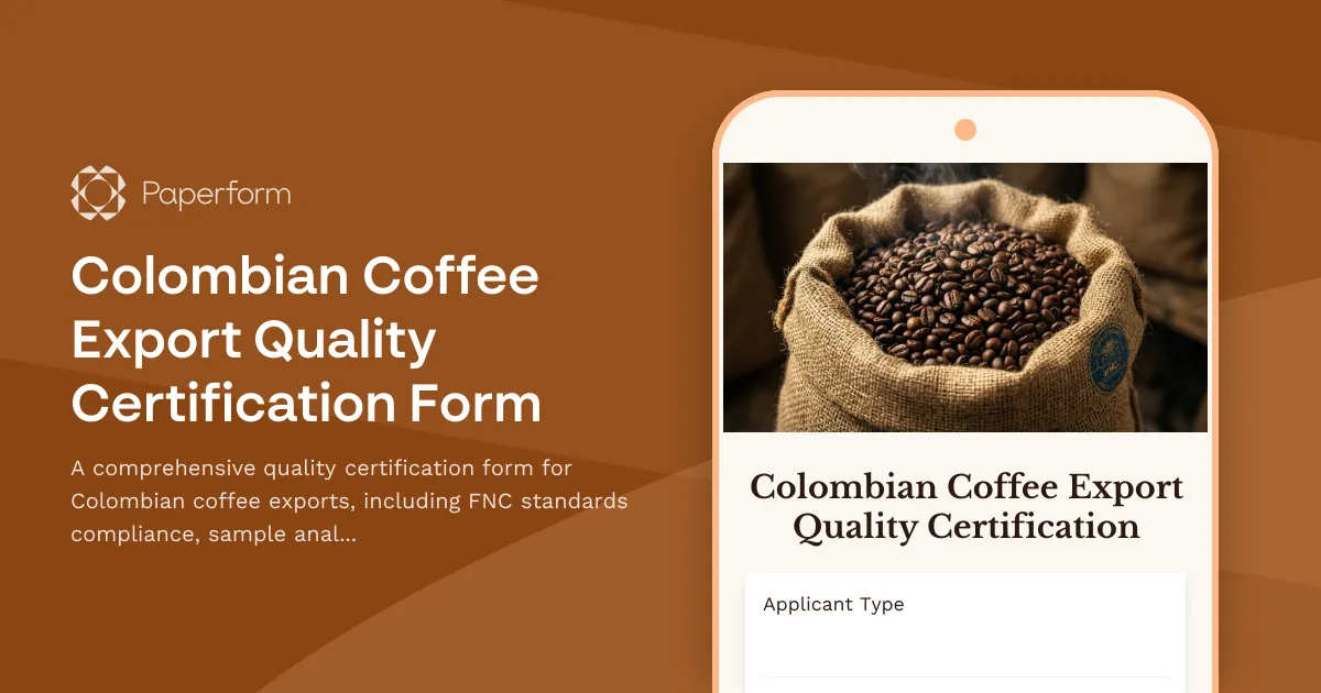 Colombian Coffee Export Quality Certification Form