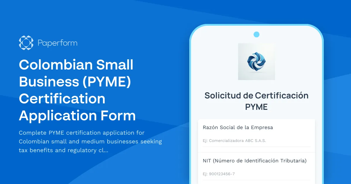 Colombian Small Business (PYME) Certification Application Form