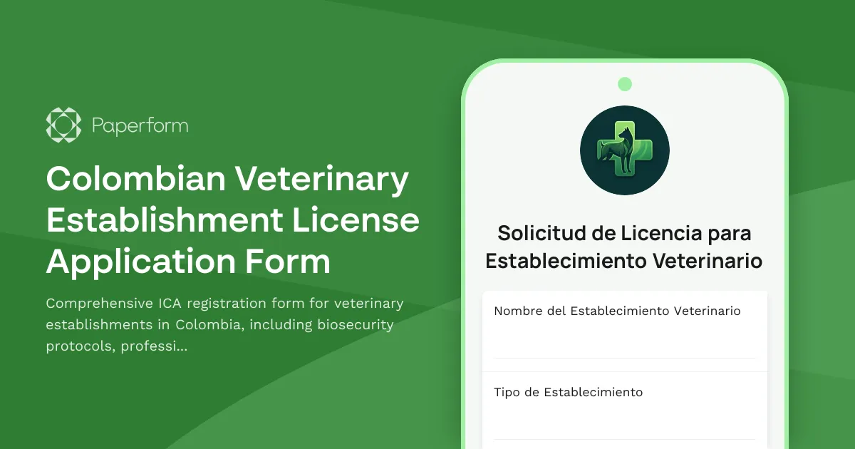 Colombian Veterinary Establishment License Application Form