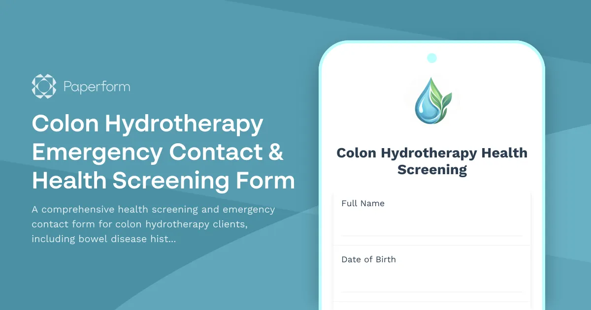 Colon Hydrotherapy Emergency Contact & Health Screening Form