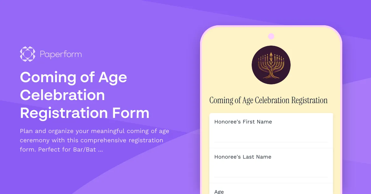 Coming of Age Celebration Registration Form