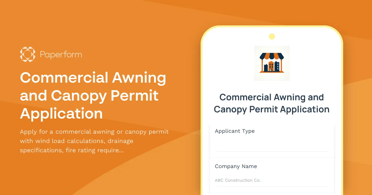 Commercial Awning and Canopy Permit Application