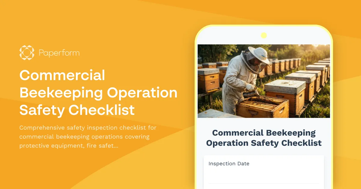 Commercial Beekeeping Operation Safety Checklist