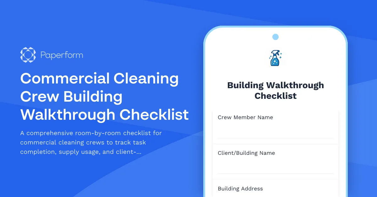 Commercial Cleaning Crew Building Walkthrough Checklist