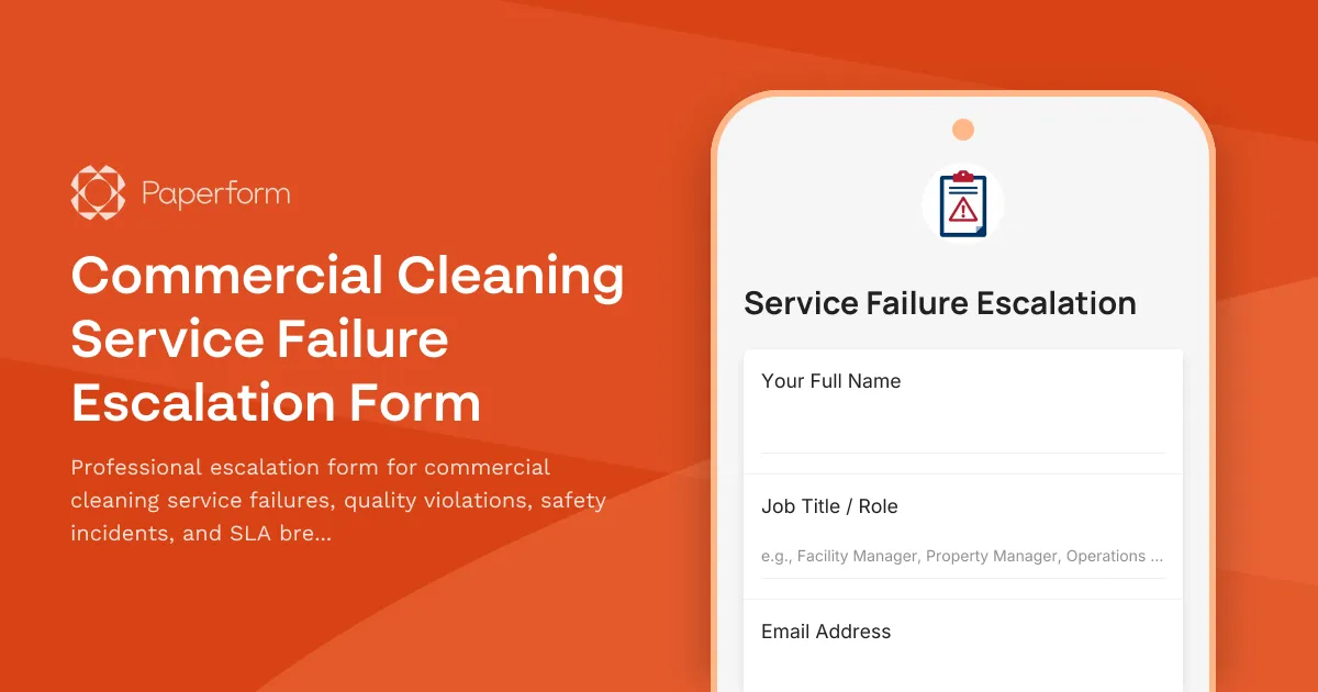 Commercial Cleaning Service Failure Escalation Form