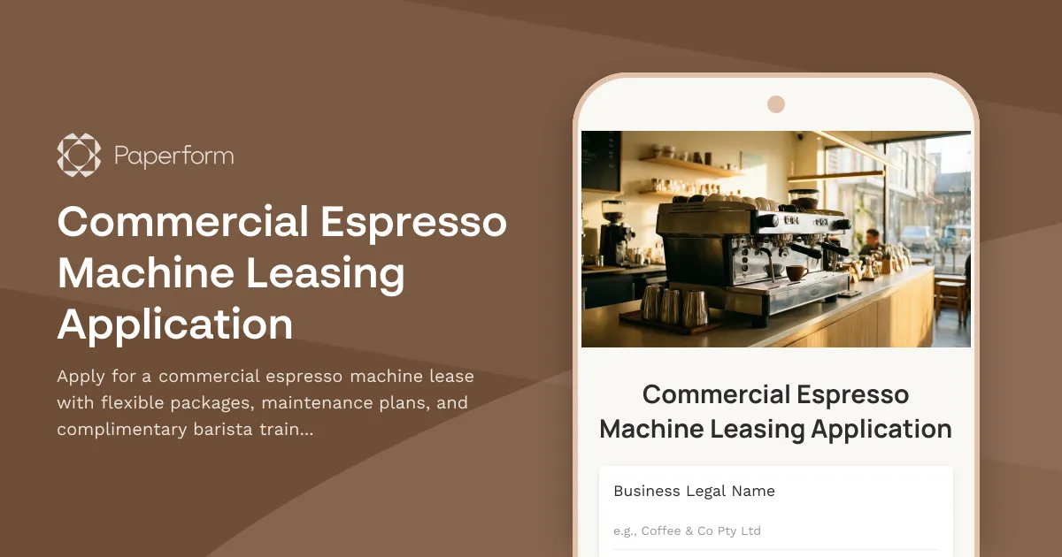 Commercial Espresso Machine Leasing Application