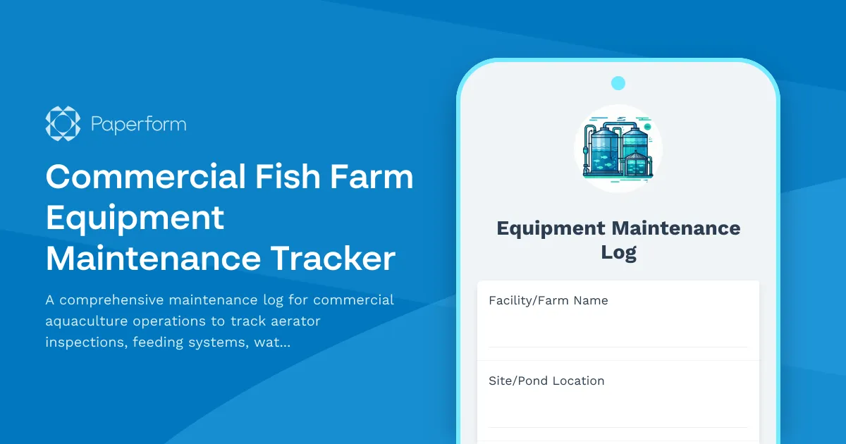Commercial Fish Farm Equipment Maintenance Tracker