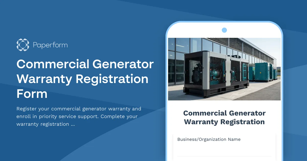 Commercial Generator Warranty Registration Form