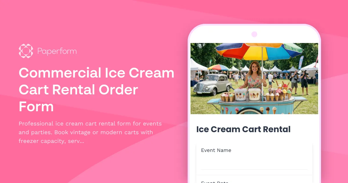 Commercial Ice Cream Cart Rental Order Form