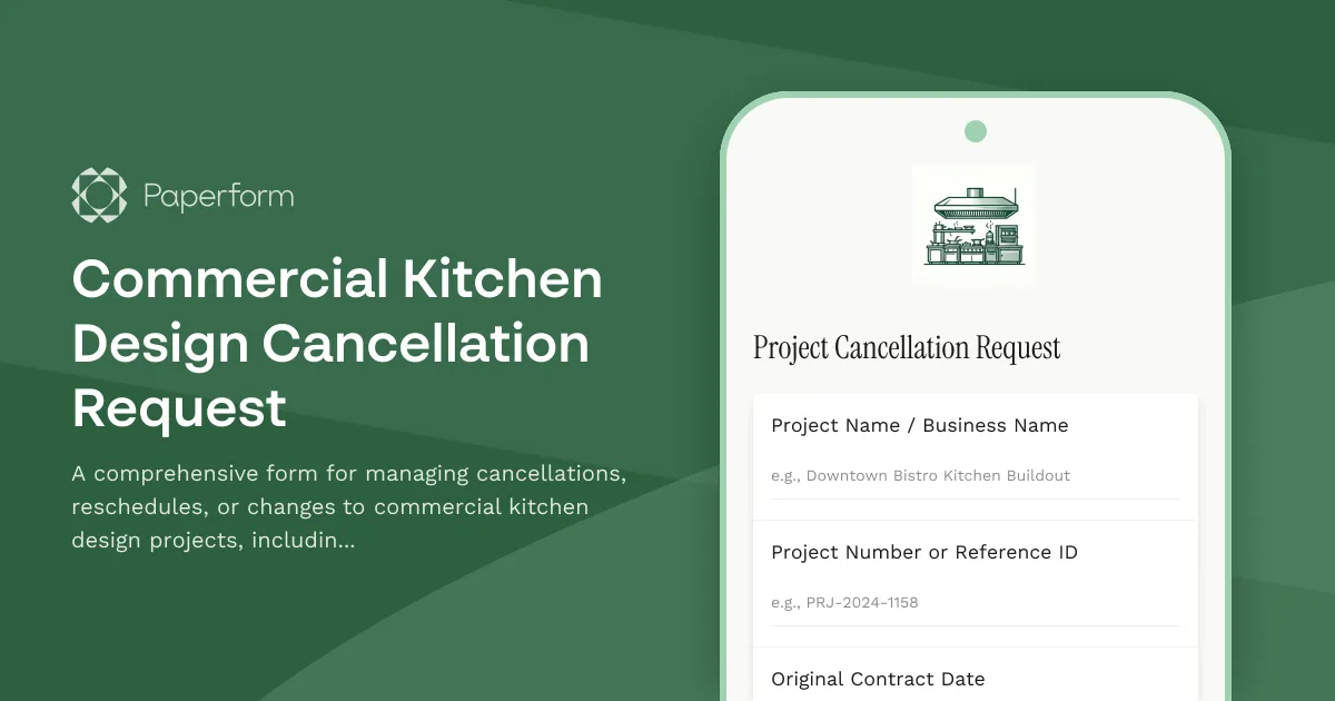 Commercial Kitchen Design Cancellation Request