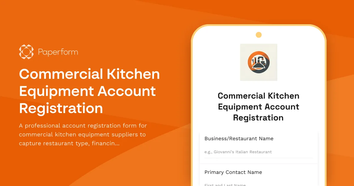 Commercial Kitchen Equipment Account Registration