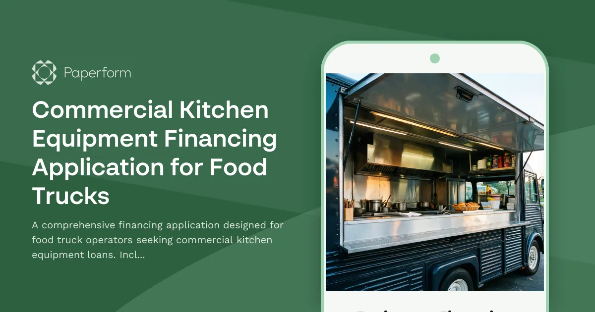 Commercial Kitchen Equipment Financing Application for Food Trucks