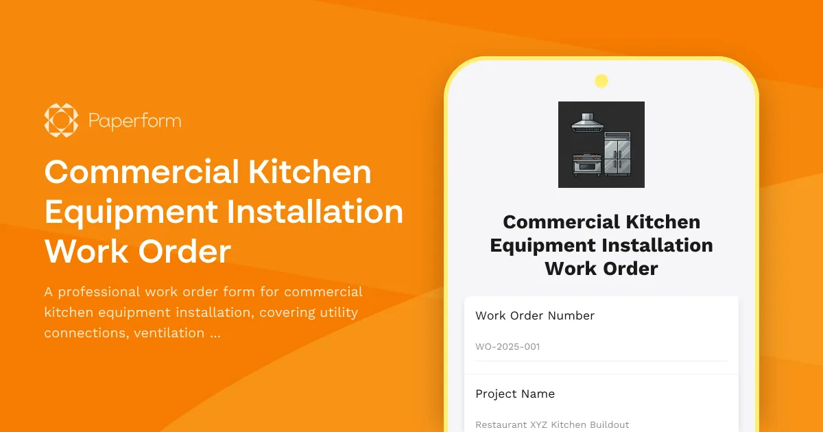 Commercial Kitchen Equipment Installation Work Order
