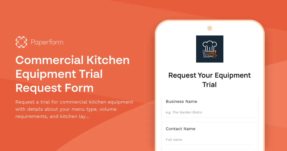 Commercial Kitchen Equipment Trial Request Form