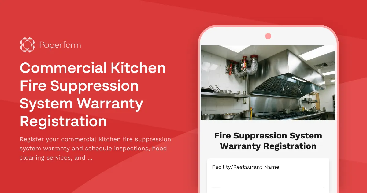 Commercial Kitchen Fire Suppression System Warranty Registration