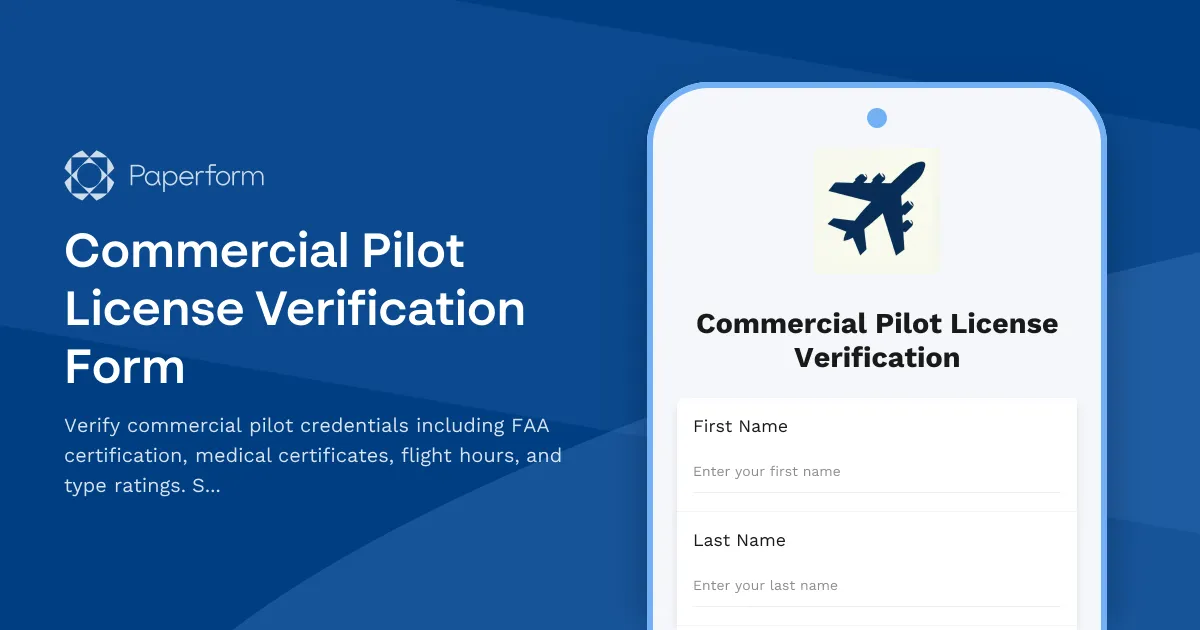 Commercial Pilot License Verification Form