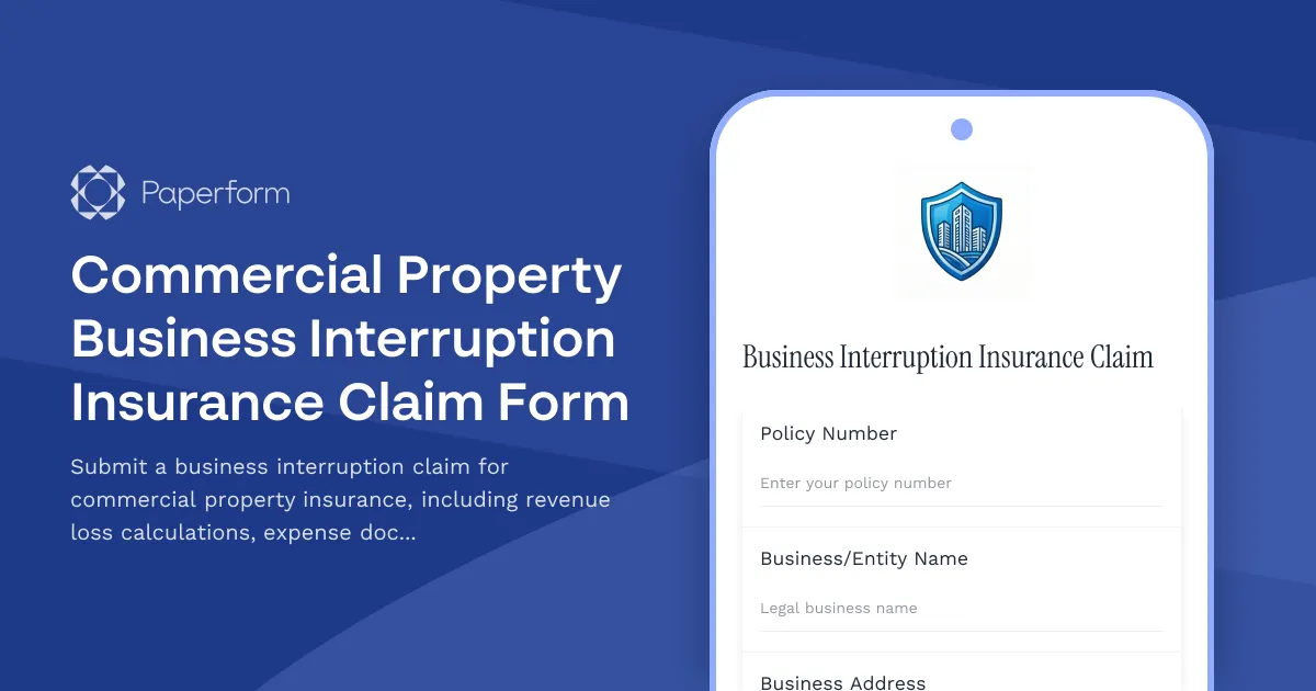 Commercial Property Business Interruption Insurance Claim Form
