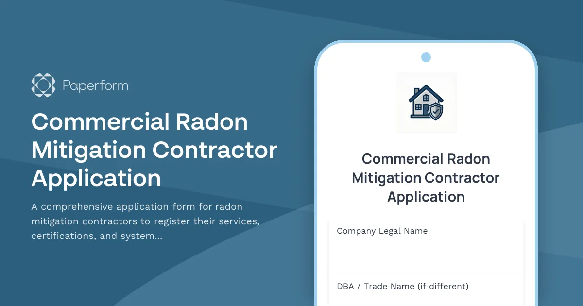 Commercial Radon Mitigation Contractor Application