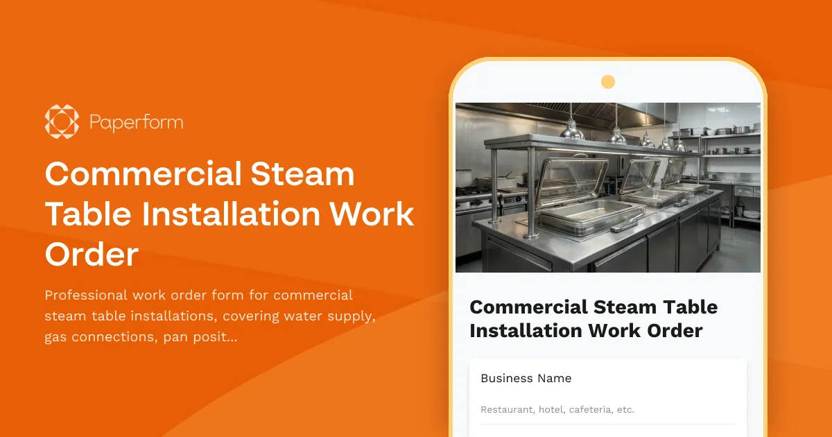 Commercial Steam Table Installation Work Order