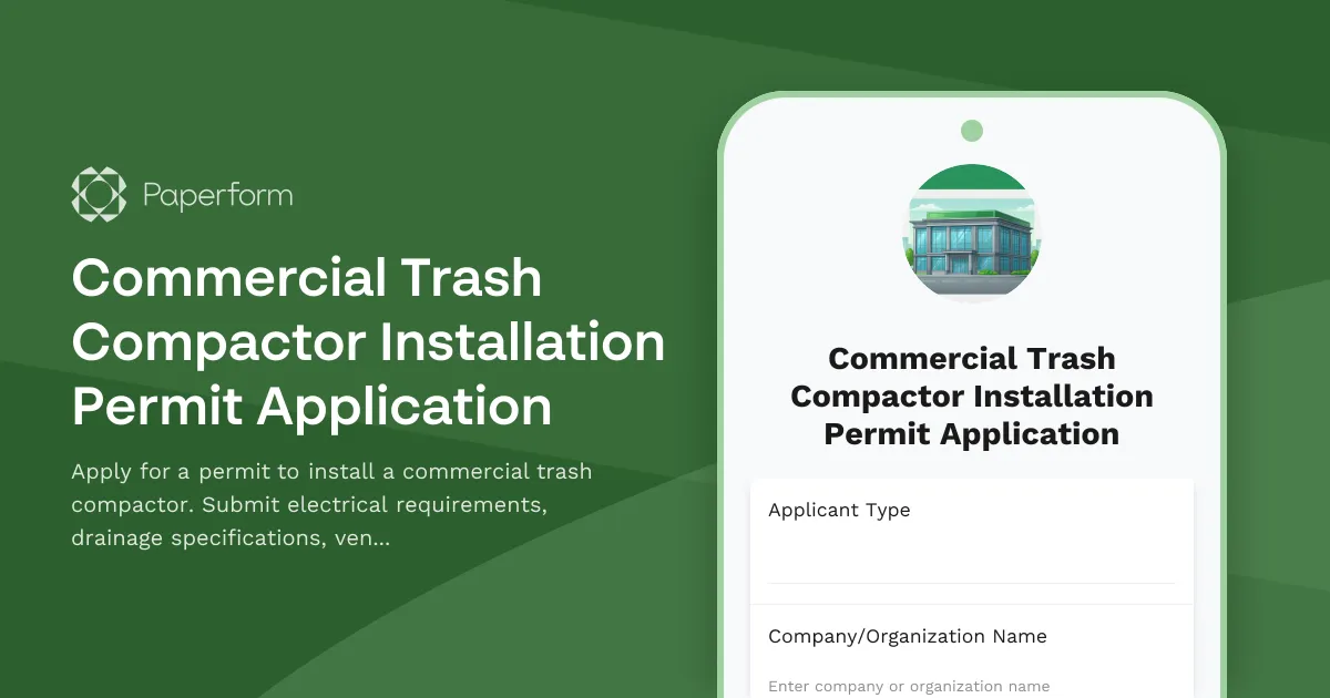 Commercial Trash Compactor Installation Permit Application