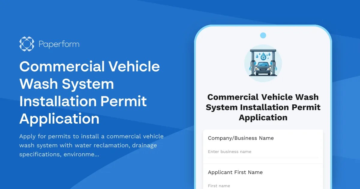 Commercial Vehicle Wash System Installation Permit Application
