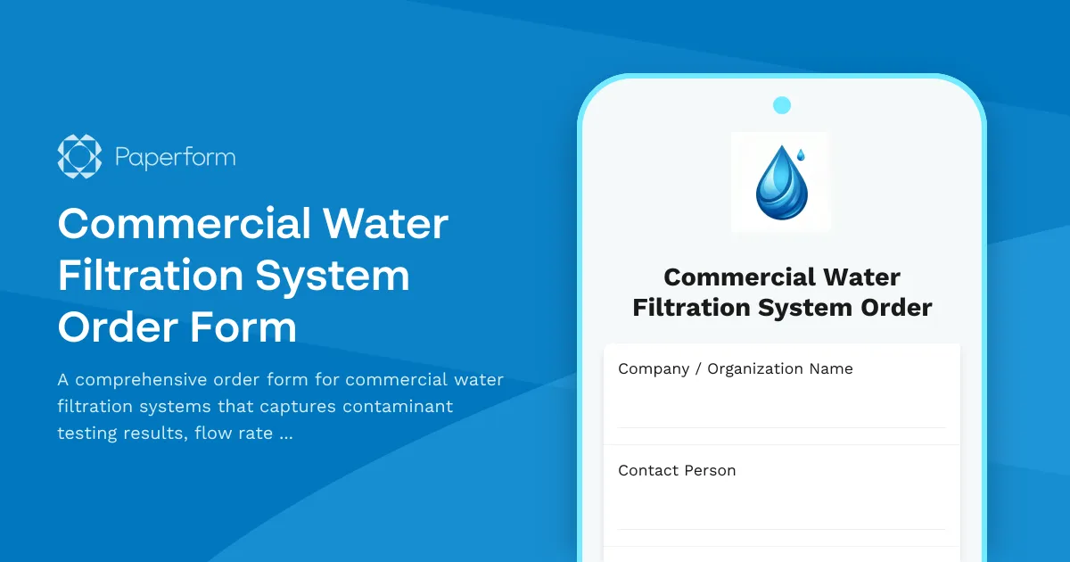 Commercial Water Filtration System Order Form