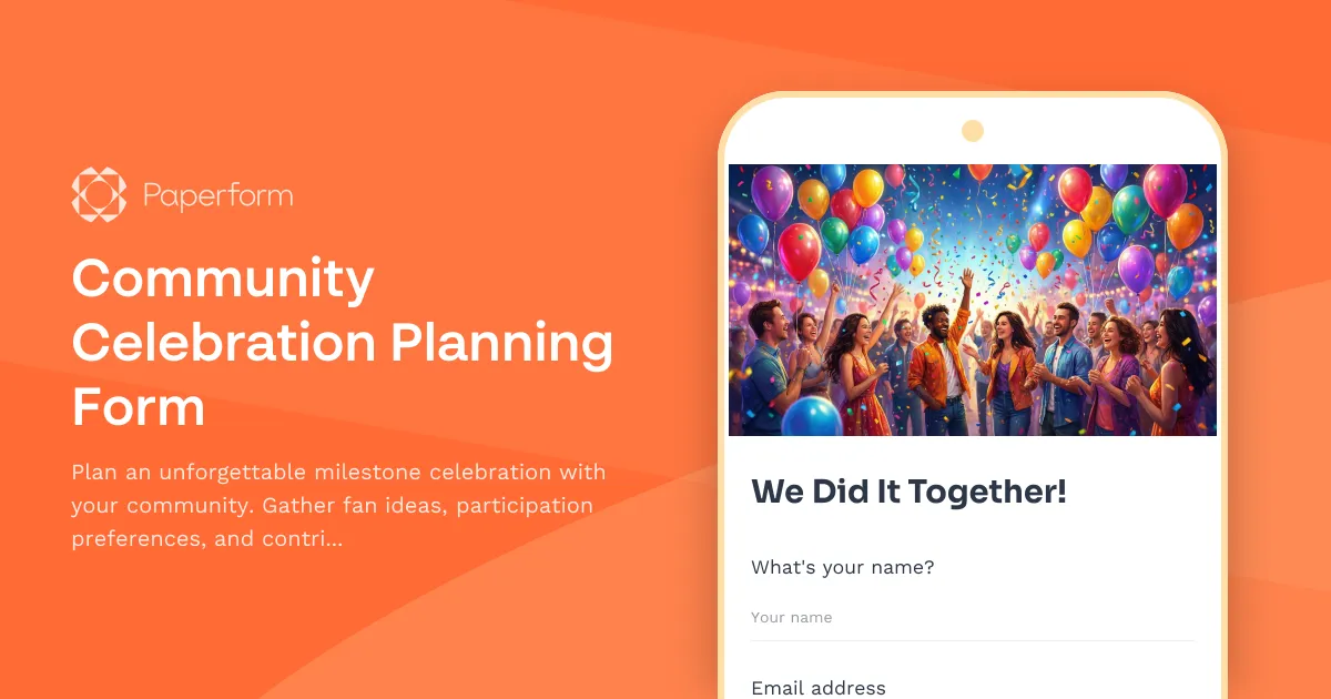 Community Celebration Planning Form