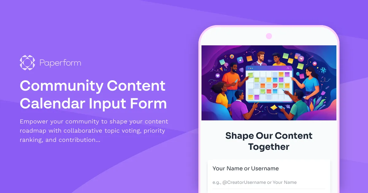 Community Content Calendar Input Form