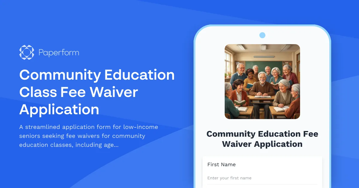 Community Education Class Fee Waiver Application
