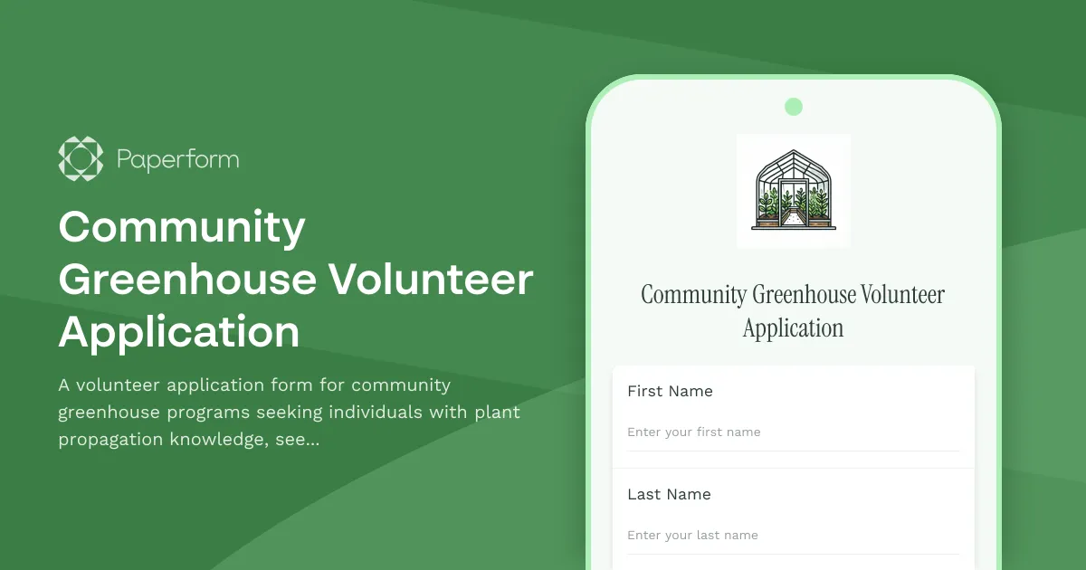 Community Greenhouse Volunteer Application