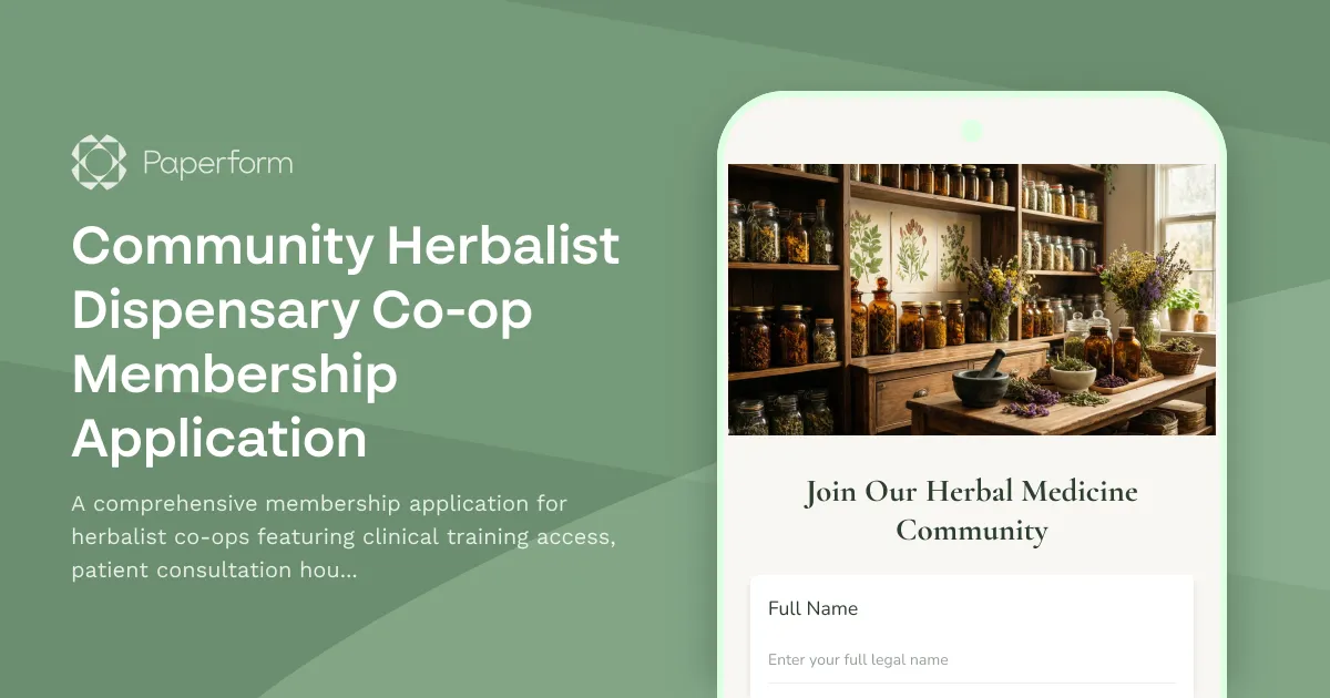 Community Herbalist Dispensary Co-op Membership Application