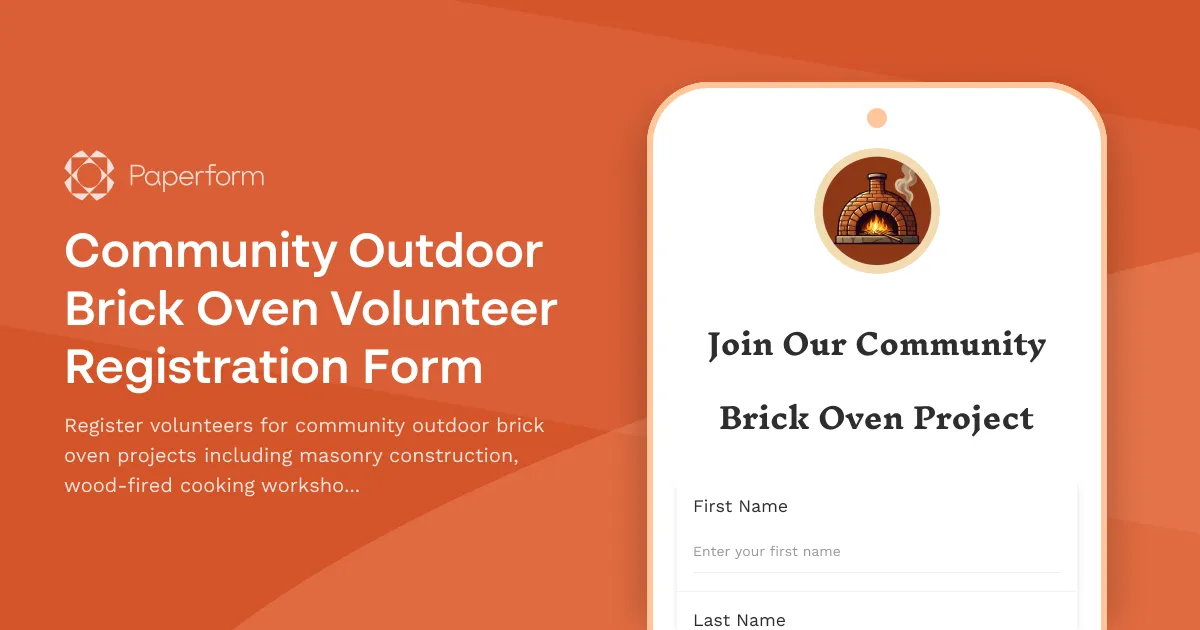 Community Outdoor Brick Oven Volunteer Registration Form