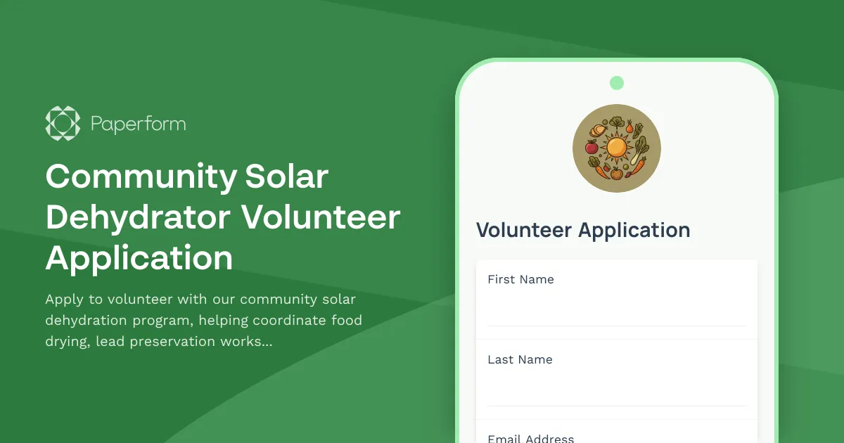 Community Solar Dehydrator Volunteer Application