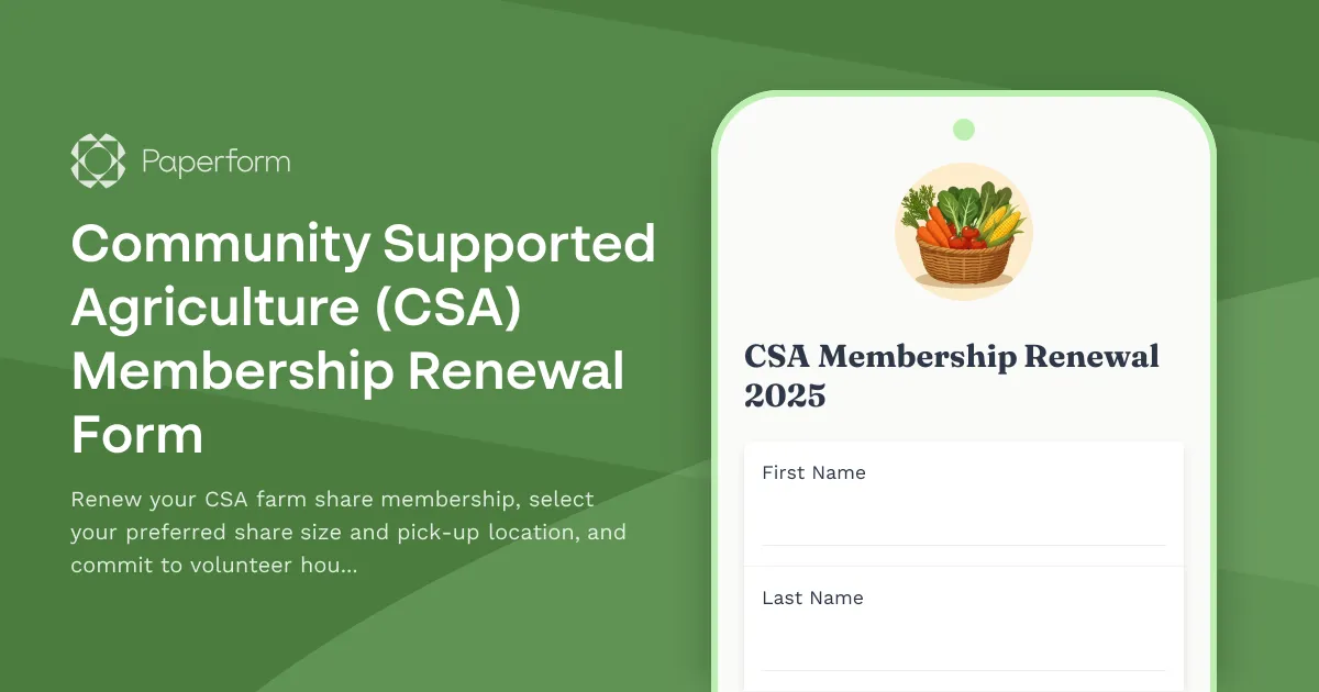 Community Supported Agriculture (CSA) Membership Renewal Form