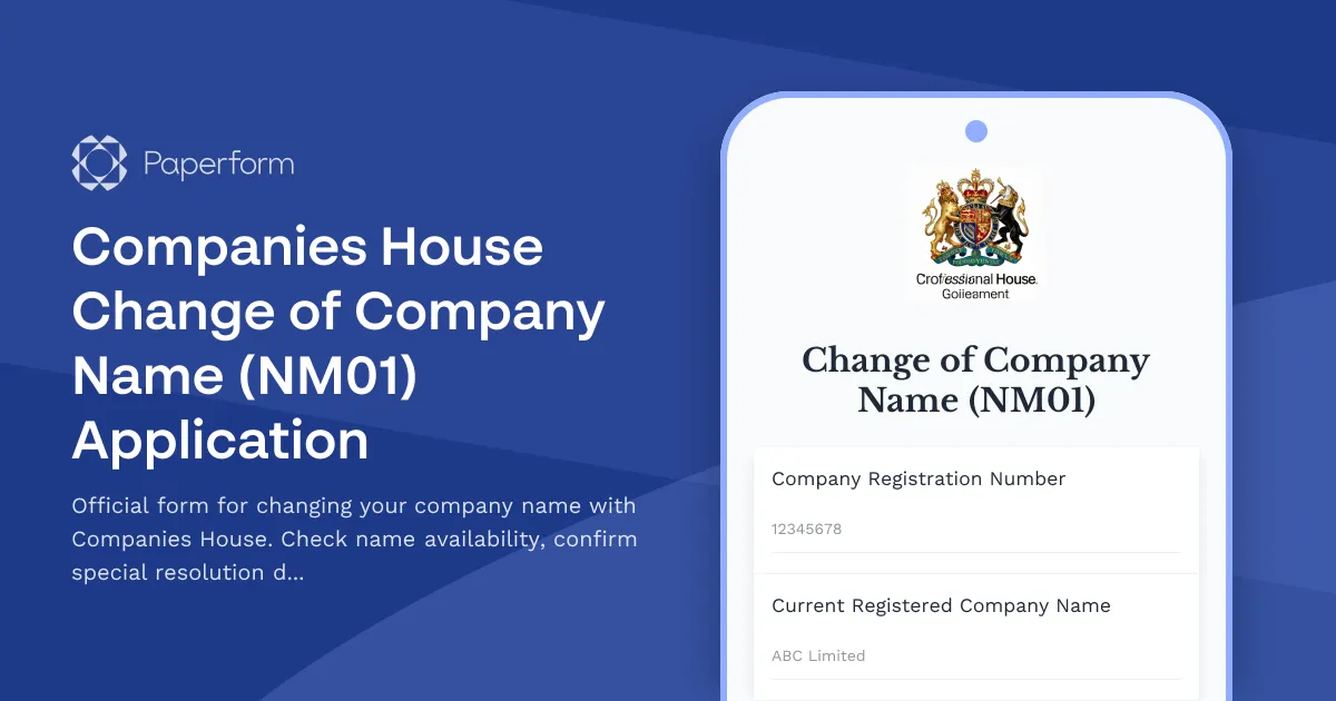 Companies House Change of Company Name (NM01) Application