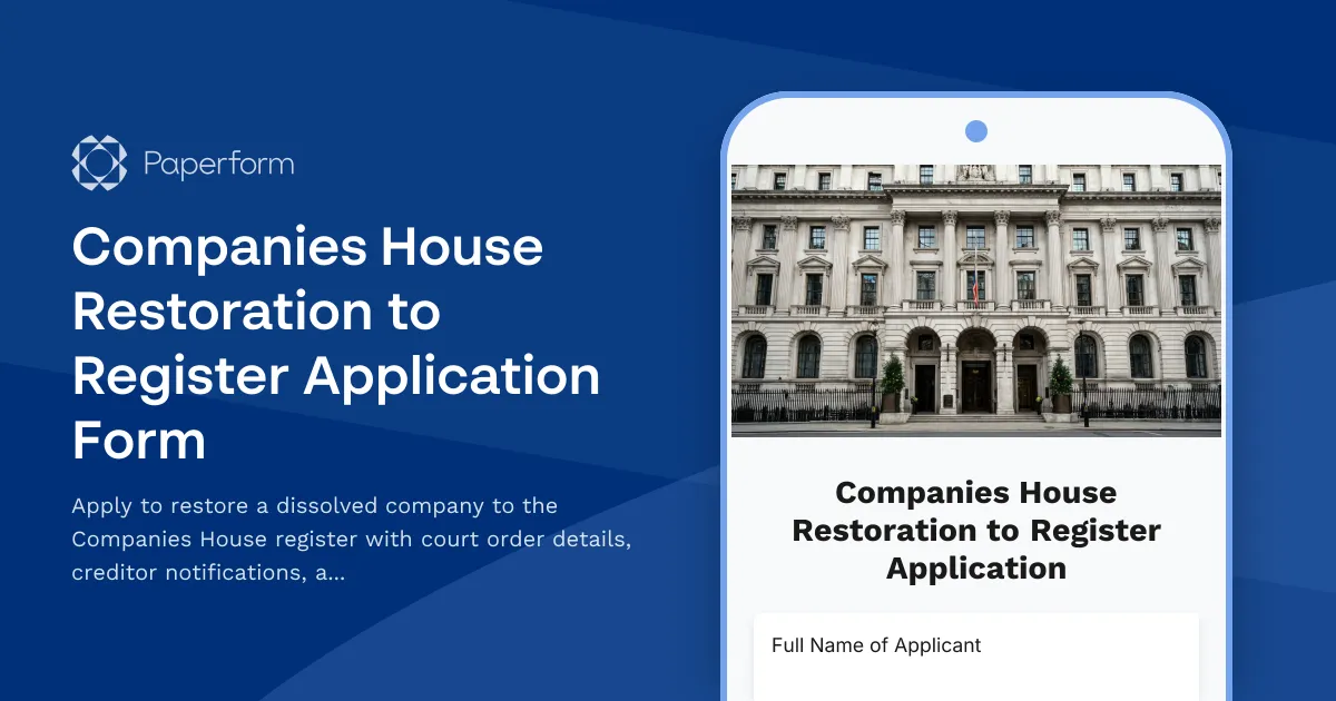 Companies House Restoration to Register Application Form