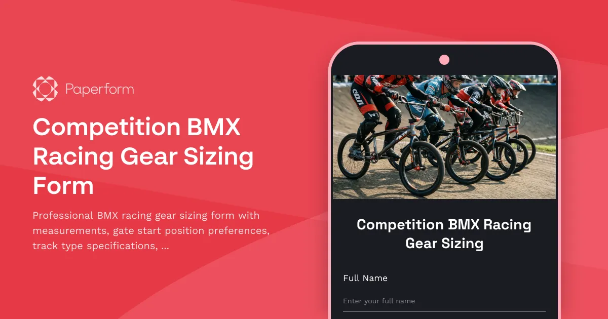Competition BMX Racing Gear Sizing Form