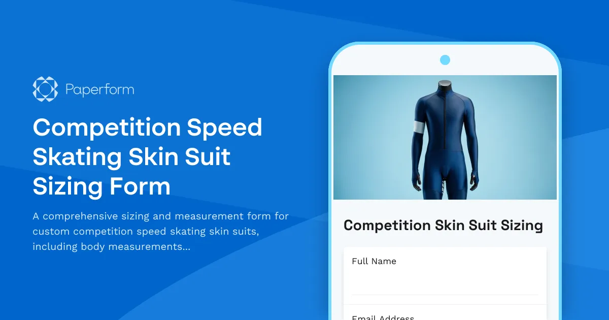 Competition Speed Skating Skin Suit Sizing Form