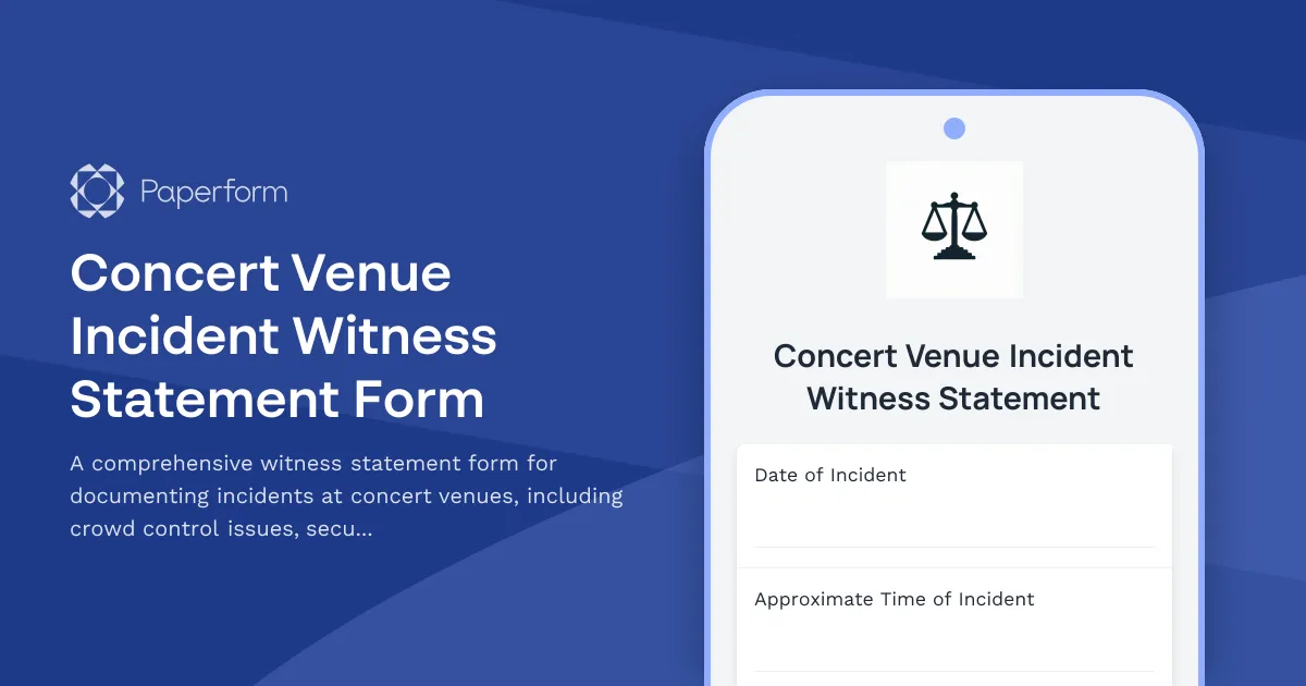 Concert Venue Incident Witness Statement Form